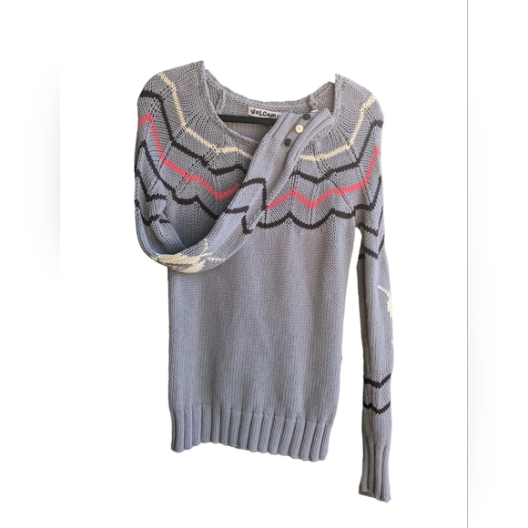 Volcom Brand Knit Sweater with Button Sleeves Super Soft Cotton Women's Size Med - Picture 2 of 15